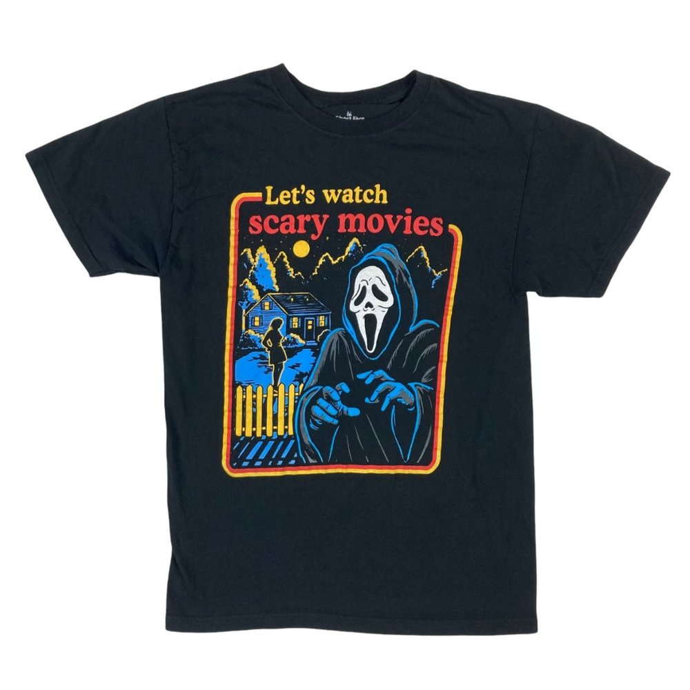Horror Icon Ghost Face Let's Watch Scary Movies Black S/S Graphic T-shirt Mens M